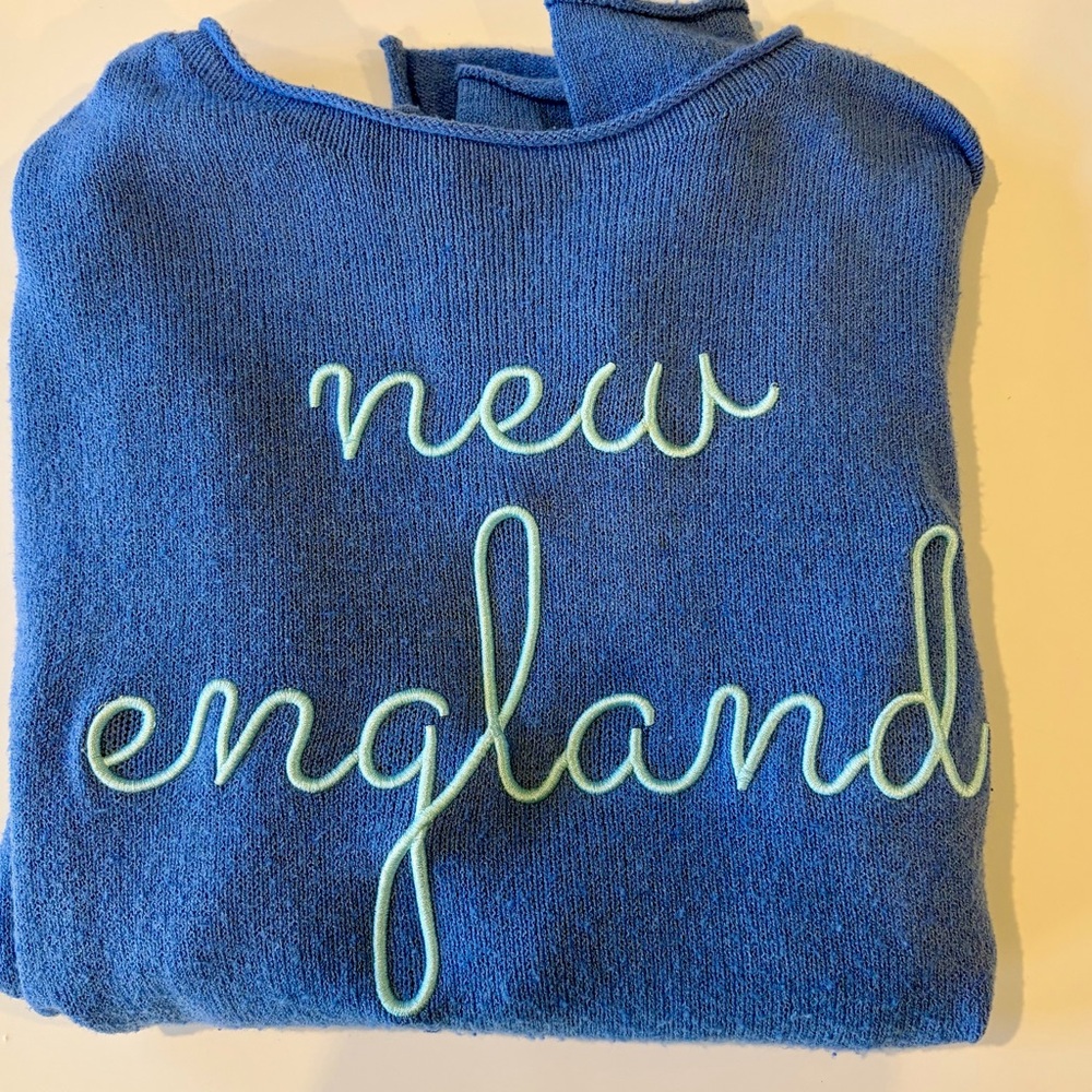 New England Sweater Women’s Large Blue Coastal Graphic Knit Pullover